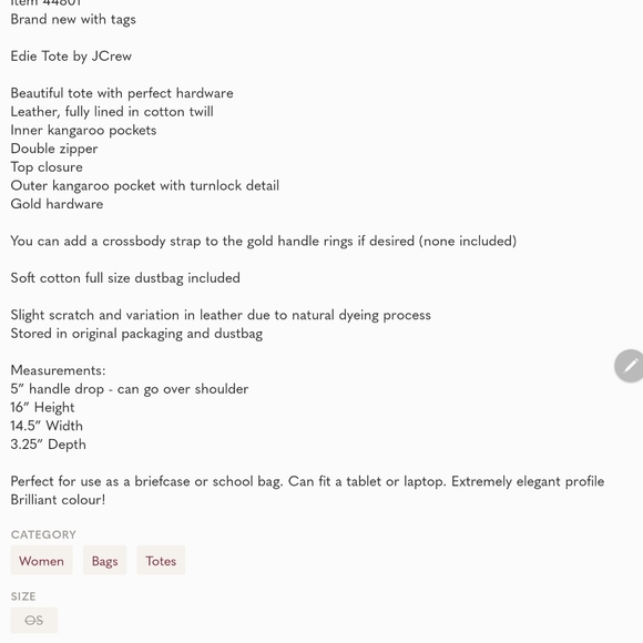 JCrew Edie Tote, Flame, Item 44801, Fall 2012 - Picture 9 of 14